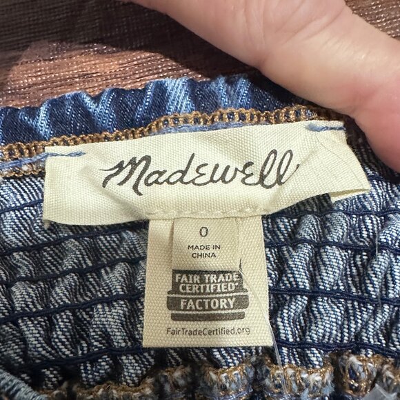 Madewell Denim Crop Top Bralette with Stamped Floral Pattern Women's Size 0 NWT - Picture 2 of 11